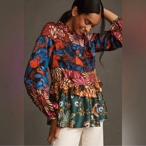 FARM Rio Colorful Floral Ruffle Blouse